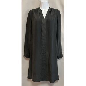 J Jill Silk Shift Dress‎ Womens Size X-Small Black Split V Neck Long Sleeves